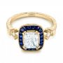 18k Yellow Gold 18k Yellow Gold Custom Diamond And Blue Sapphire Halo Engagement Ring - Flat View -  102889 - Thumbnail