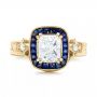 18k Yellow Gold 18k Yellow Gold Custom Diamond And Blue Sapphire Halo Engagement Ring - Top View -  102889 - Thumbnail