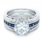  Platinum Custom Diamond And Blue Sapphire Interlocking Engagement Ring - Flat View -  102340 - Thumbnail