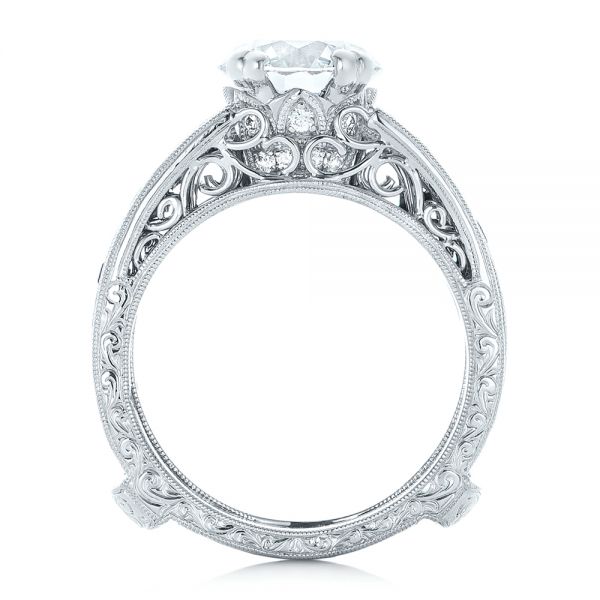  Platinum Custom Diamond And Blue Sapphire Interlocking Engagement Ring - Front View -  102340