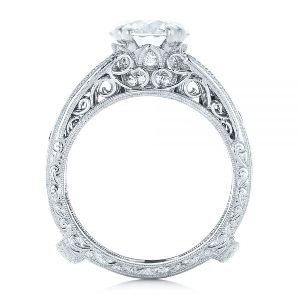 Platinum Custom Diamond And Blue Sapphire Interlocking Engagement Ring - Front View - 102340