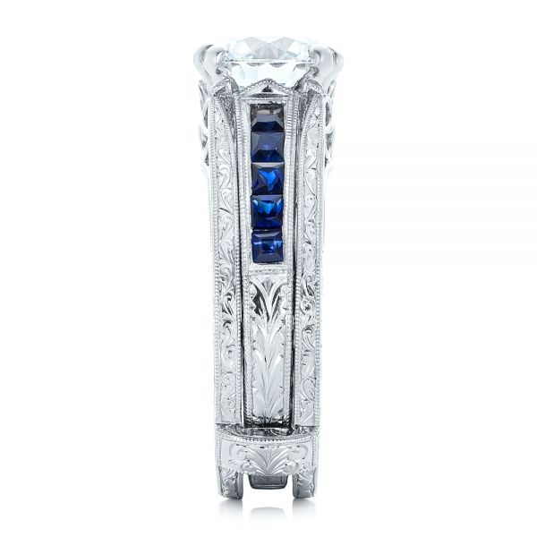 Platinum Custom Diamond And Blue Sapphire Interlocking Engagement Ring - Side View - 102340