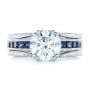  Platinum Custom Diamond And Blue Sapphire Interlocking Engagement Ring - Top View -  102340 - Thumbnail