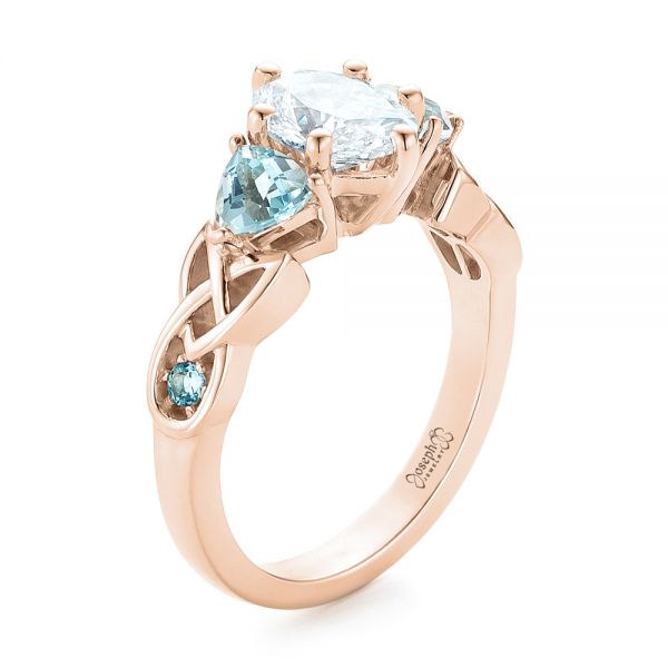 18k Rose Gold 18k Rose Gold Custom Diamond And Blue Topaz Engagement Ring - Three-Quarter View -  102249