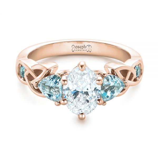 18k Rose Gold 18k Rose Gold Custom Diamond And Blue Topaz Engagement Ring - Flat View -  102249