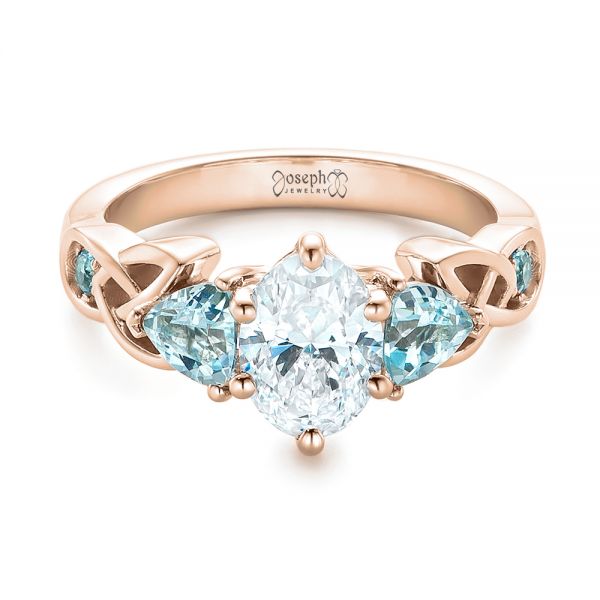18k Rose Gold 18k Rose Gold Custom Diamond And Blue Topaz Engagement Ring - Flat View - 102249