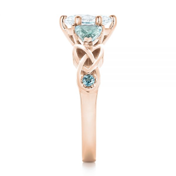 14k Rose Gold 14k Rose Gold Custom Diamond And Blue Topaz Engagement Ring - Side View -  102249