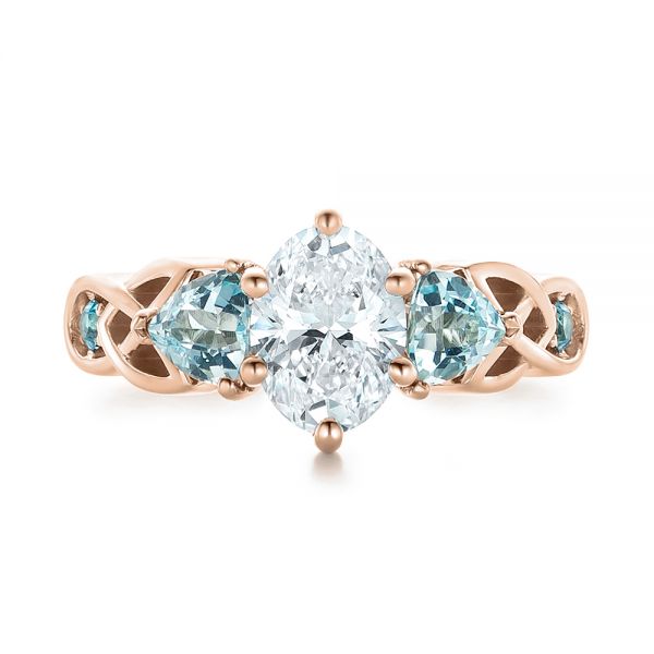 14k Rose Gold 14k Rose Gold Custom Diamond And Blue Topaz Engagement Ring - Top View -  102249