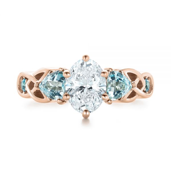 18k Rose Gold 18k Rose Gold Custom Diamond And Blue Topaz Engagement Ring - Top View - 102249
