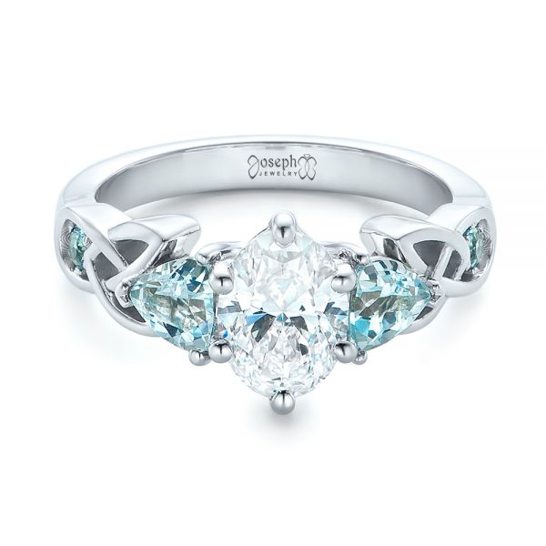 14k White Gold Custom Diamond And Blue Topaz Engagement Ring - Flat View - 102249