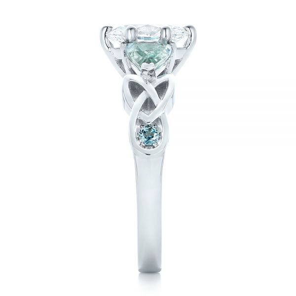14k White Gold Custom Diamond And Blue Topaz Engagement Ring - Side View -  102249