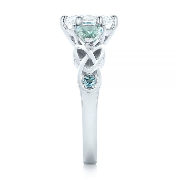14k White Gold Custom Diamond And Blue Topaz Engagement Ring - Side View - 102249