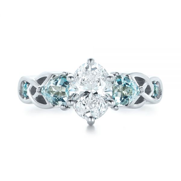 14k White Gold Custom Diamond And Blue Topaz Engagement Ring - Top View - 102249