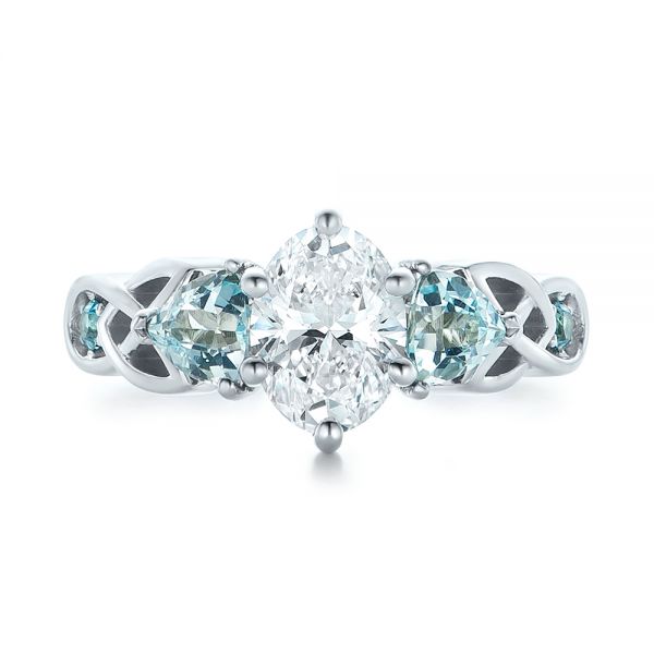 18k White Gold 18k White Gold Custom Diamond And Blue Topaz Engagement Ring - Top View -  102249