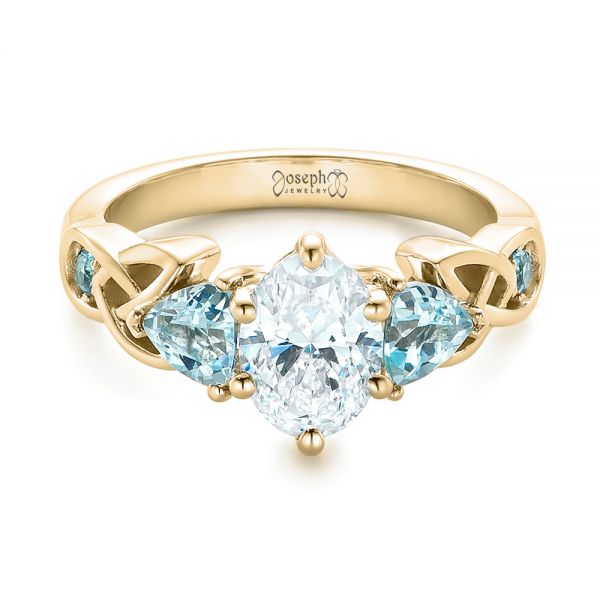 18k Yellow Gold 18k Yellow Gold Custom Diamond And Blue Topaz Engagement Ring - Flat View -  102249