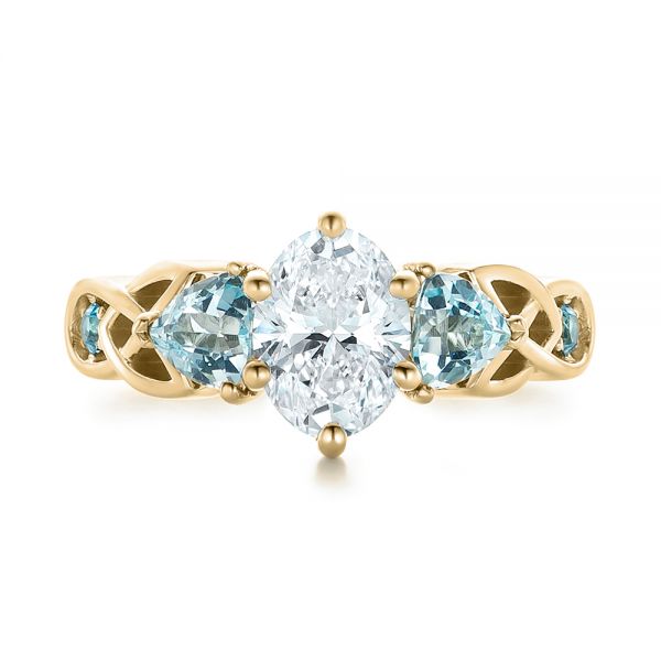14k Yellow Gold 14k Yellow Gold Custom Diamond And Blue Topaz Engagement Ring - Top View -  102249
