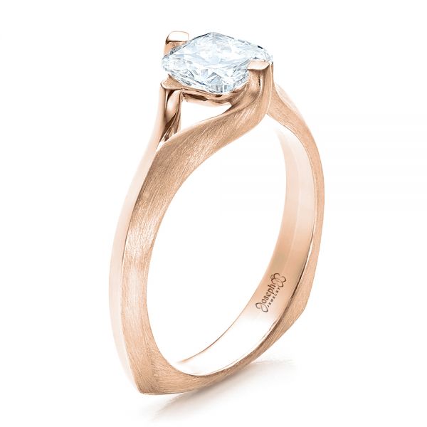 14k Rose Gold And 14K Gold 14k Rose Gold And 14K Gold Custom Diamond And Brushed Metal Engagement Ring - Three-Quarter View -  100050