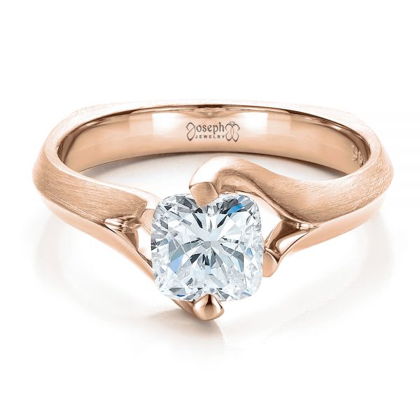 14k Rose Gold And 14K Gold 14k Rose Gold And 14K Gold Custom Diamond And Brushed Metal Engagement Ring - Flat View -  100050