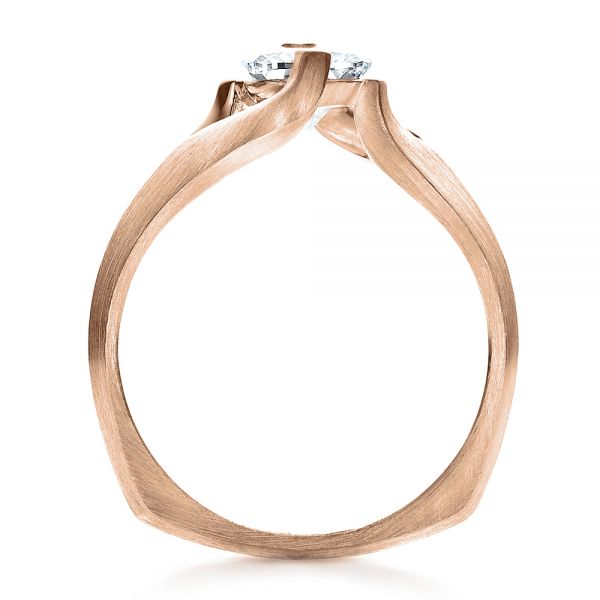 14k Rose Gold And 14K Gold 14k Rose Gold And 14K Gold Custom Diamond And Brushed Metal Engagement Ring - Front View -  100050