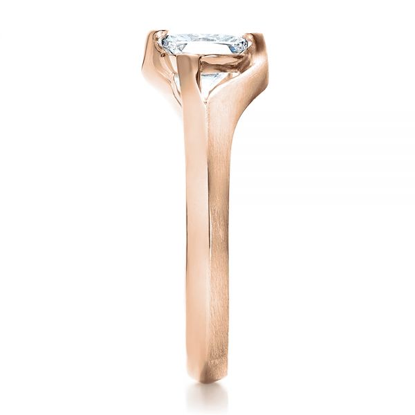 18k Rose Gold And 14K Gold 18k Rose Gold And 14K Gold Custom Diamond And Brushed Metal Engagement Ring - Side View -  100050