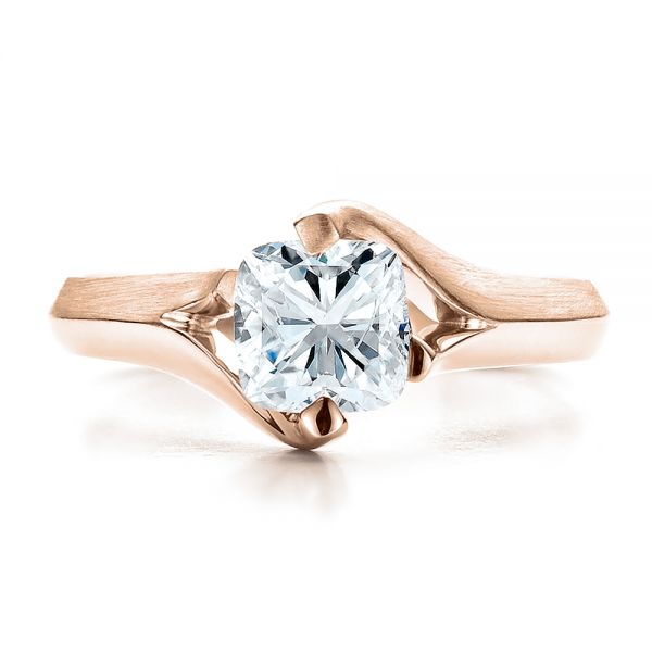 14k Rose Gold And Platinum 14k Rose Gold And Platinum Custom Diamond And Brushed Metal Engagement Ring - Top View -  100050