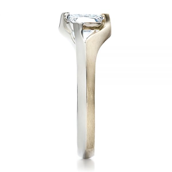  Platinum And 18K Gold Platinum And 18K Gold Custom Diamond And Brushed Metal Engagement Ring - Side View -  100050