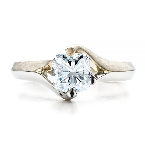  Platinum And 14K Gold Custom Diamond And Brushed Metal Engagement Ring - Top View -  100050