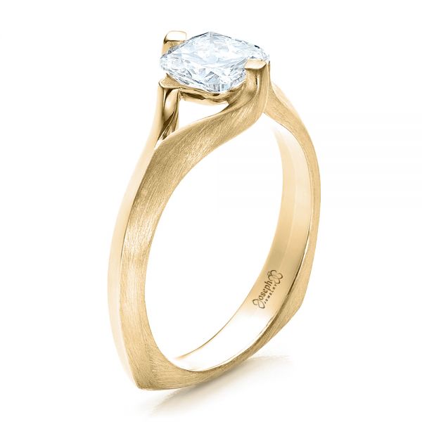 18k Yellow Gold And 14K Gold 18k Yellow Gold And 14K Gold Custom Diamond And Brushed Metal Engagement Ring - Three-Quarter View -  100050