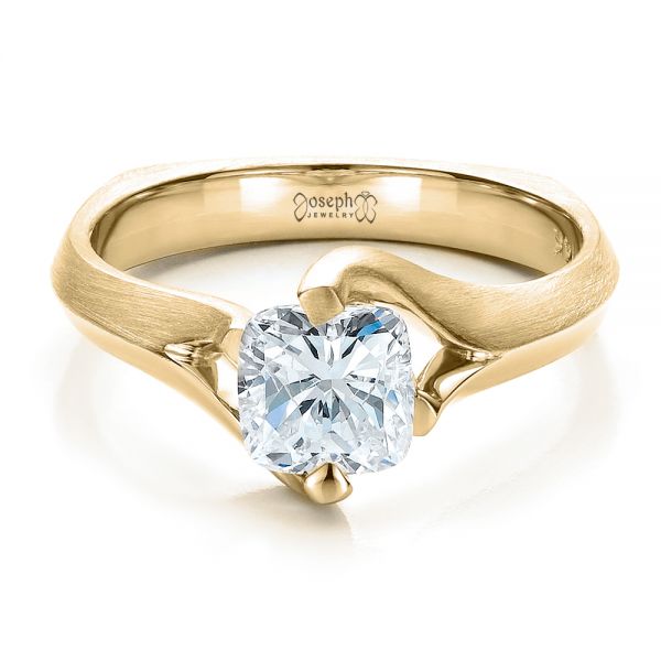 14k Yellow Gold And 18K Gold 14k Yellow Gold And 18K Gold Custom Diamond And Brushed Metal Engagement Ring - Flat View - 100050