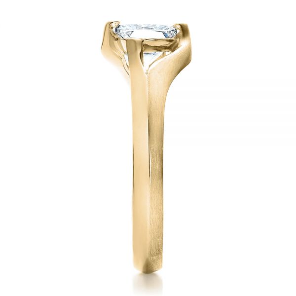14k Yellow Gold And 18K Gold 14k Yellow Gold And 18K Gold Custom Diamond And Brushed Metal Engagement Ring - Side View - 100050