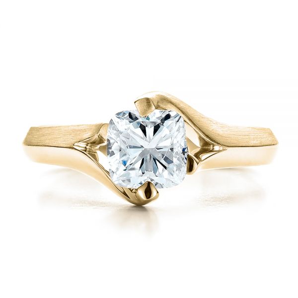 14k Yellow Gold And 18K Gold 14k Yellow Gold And 18K Gold Custom Diamond And Brushed Metal Engagement Ring - Top View - 100050