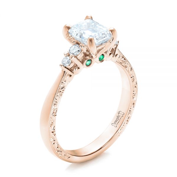 18k Rose Gold 18k Rose Gold Custom Diamond And Emerald Engagement Ring - Three-Quarter View -  101438