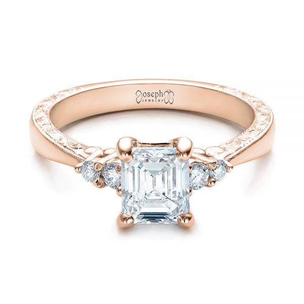 18k Rose Gold 18k Rose Gold Custom Diamond And Emerald Engagement Ring - Flat View - 101438