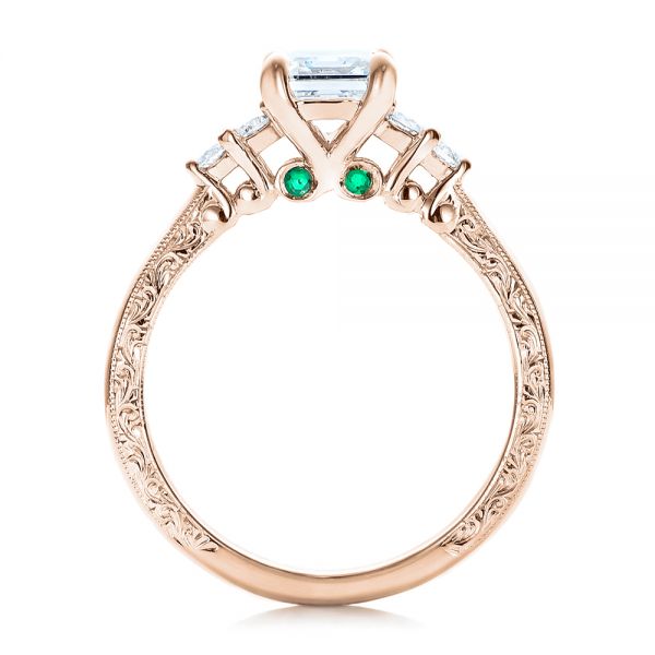 18k Rose Gold 18k Rose Gold Custom Diamond And Emerald Engagement Ring - Front View - 101438