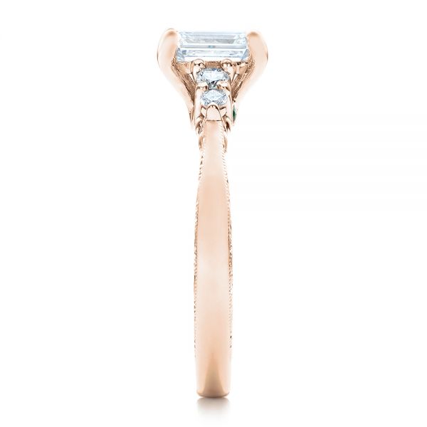 18k Rose Gold 18k Rose Gold Custom Diamond And Emerald Engagement Ring - Side View - 101438
