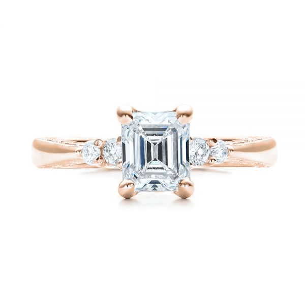 18k Rose Gold 18k Rose Gold Custom Diamond And Emerald Engagement Ring - Top View - 101438