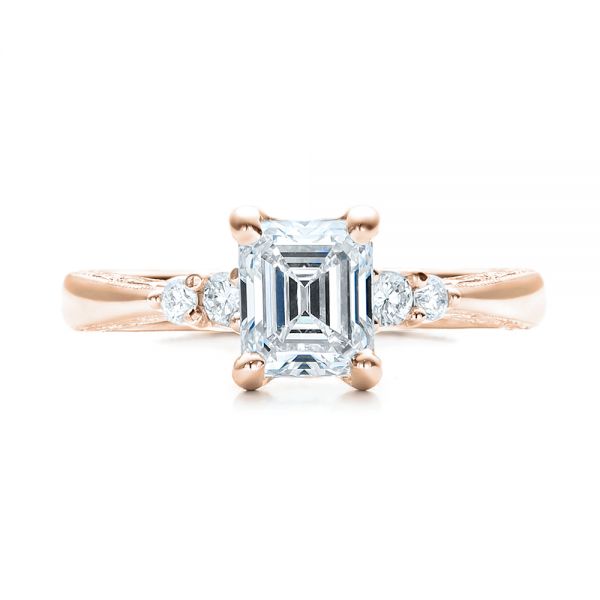 14k Rose Gold 14k Rose Gold Custom Diamond And Emerald Engagement Ring - Top View -  101438