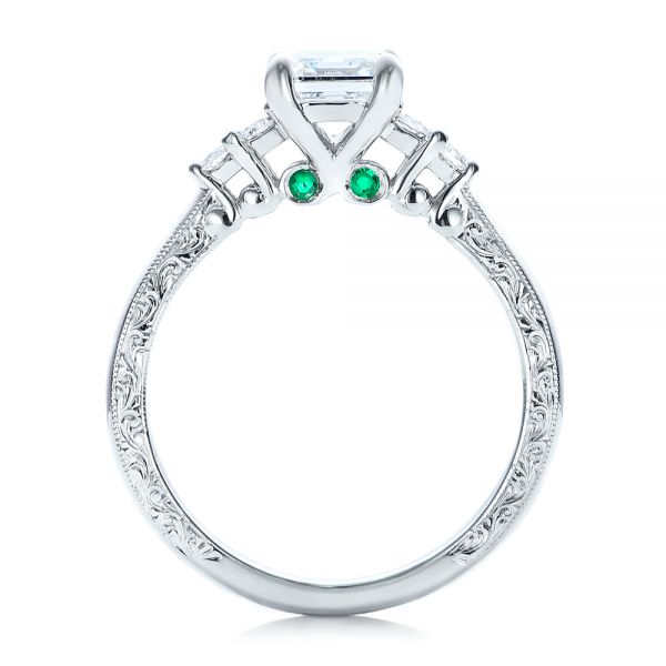 14k White Gold Custom Diamond And Emerald Engagement Ring - Front View -  101438