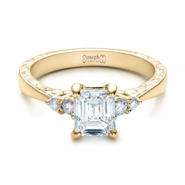 14k Yellow Gold 14k Yellow Gold Custom Diamond And Emerald Engagement Ring - Flat View -  101438