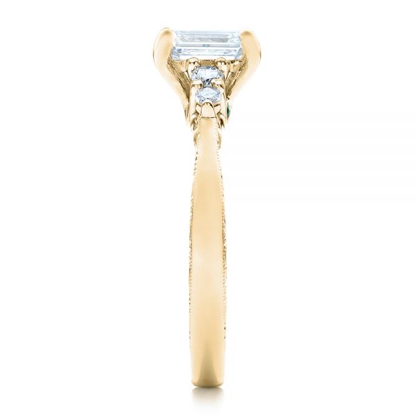 18k Yellow Gold 18k Yellow Gold Custom Diamond And Emerald Engagement Ring - Side View - 101438