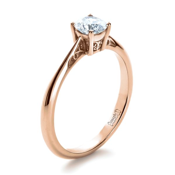 18k Rose Gold 18k Rose Gold Custom Diamond And Filigree Engagement Ring - Three-Quarter View -  1222