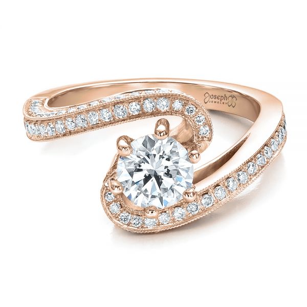 18k Rose Gold 18k Rose Gold Custom Diamond And Filigree Engagement Ring - Flat View -  100129