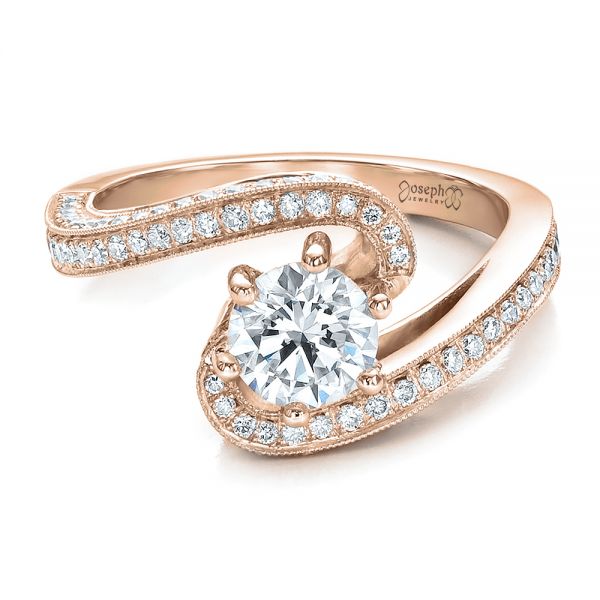 14k Rose Gold 14k Rose Gold Custom Diamond And Filigree Engagement Ring - Flat View - 100129