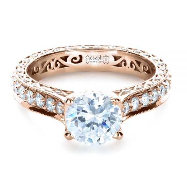 14k Rose Gold 14k Rose Gold Custom Diamond And Filigree Engagement Ring - Flat View -  1290