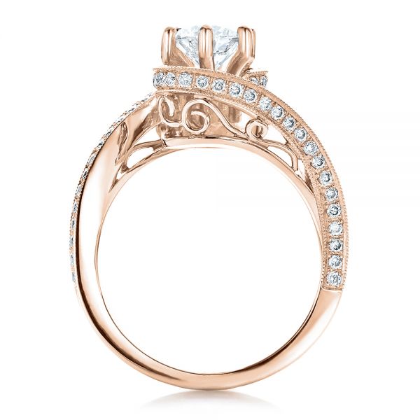 18k Rose Gold 18k Rose Gold Custom Diamond And Filigree Engagement Ring - Front View -  100129