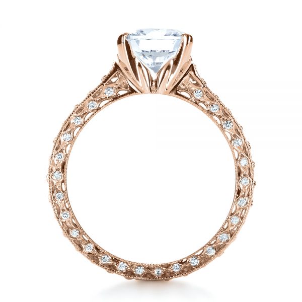 18k Rose Gold 18k Rose Gold Custom Diamond And Filigree Engagement Ring - Front View -  1290