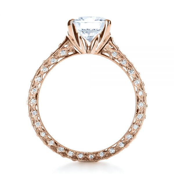 14k Rose Gold 14k Rose Gold Custom Diamond And Filigree Engagement Ring - Front View - 1290