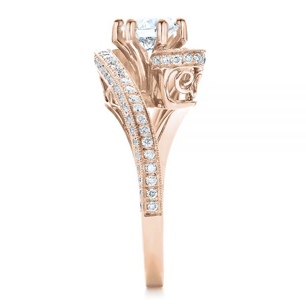 18k Rose Gold 18k Rose Gold Custom Diamond And Filigree Engagement Ring - Side View -  100129