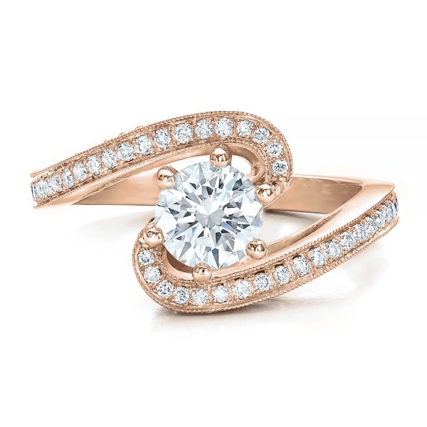 14k Rose Gold 14k Rose Gold Custom Diamond And Filigree Engagement Ring - Top View -  100129