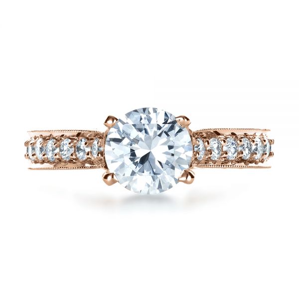 14k Rose Gold 14k Rose Gold Custom Diamond And Filigree Engagement Ring - Top View -  1290